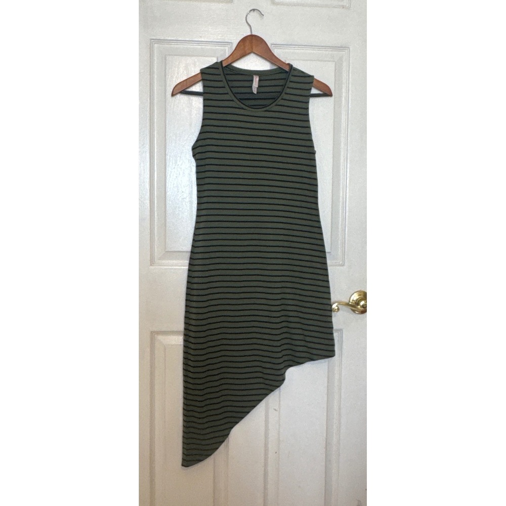 Xhilaration Striped Asymmetrical Dress Womens S Olive Green Excellent Knit Mini
